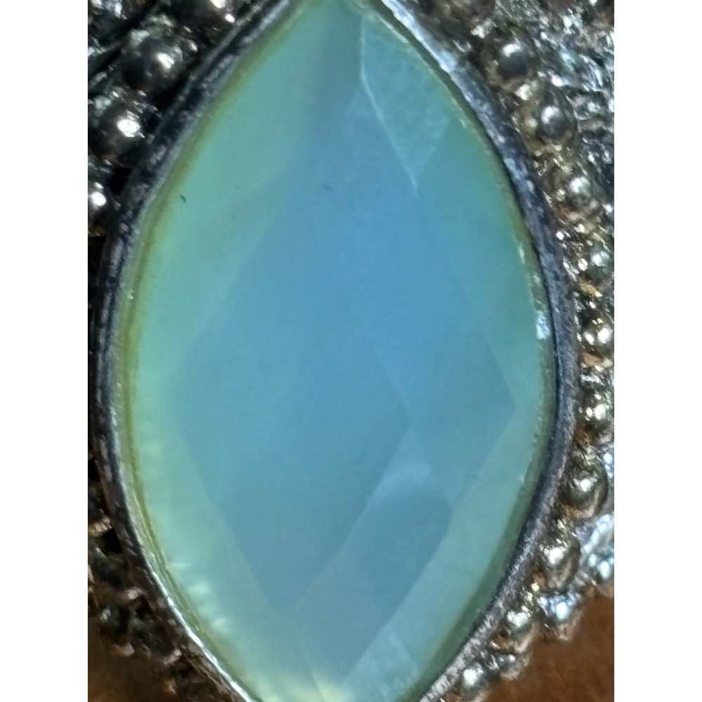 Vintage Sterling Silver Aqua Chalcedony And Blue Topaz Ring Size 6 - Picture 2 of 13